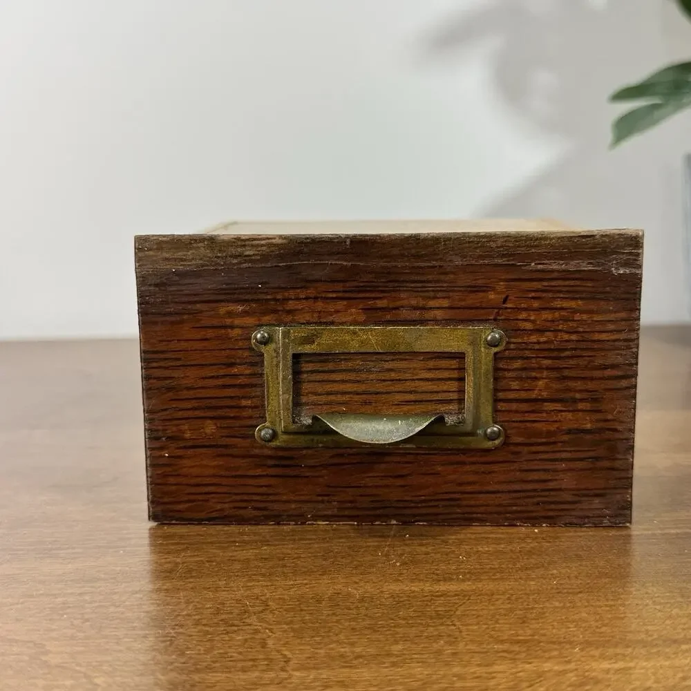 Vintage Library Card Catalog Wood Drawer Antique Brass Pull